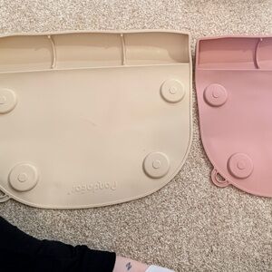 Kids Silicone Eating Mat Set  - Cream and Pink